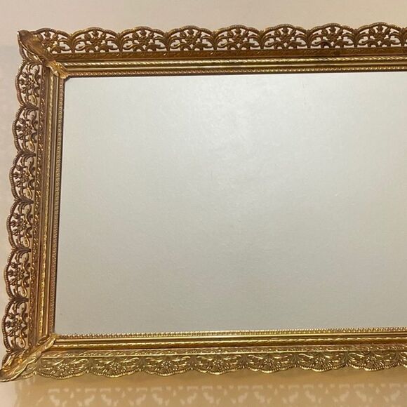 Antique Oval Filigree Mirror Tray - Picture 11 of 12